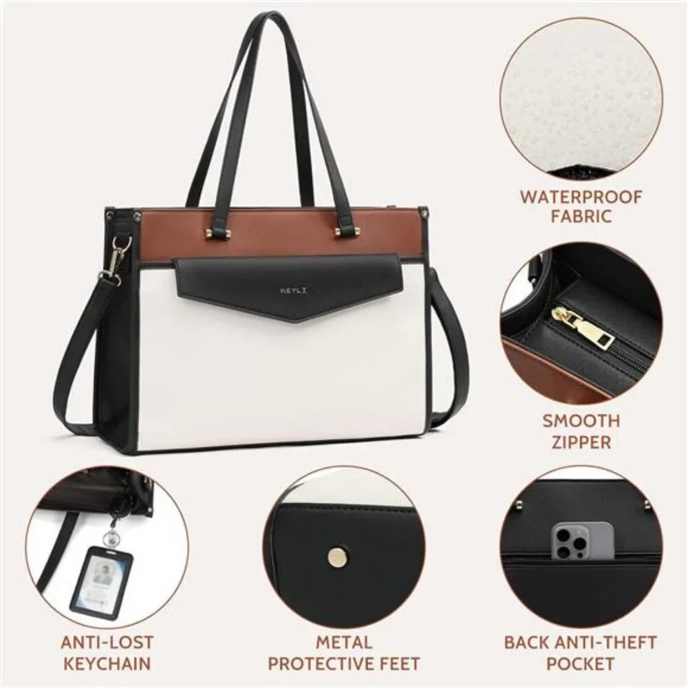 3pcs Laptop Bag for Women 15.6 Inch Leather Work Tote Bags Professional Business